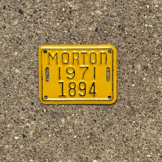 Photo of a 1971 Illinois Bicycle Auto Tag Garage Decor Vintage Morton 1894