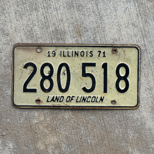 Photo of a 1971 Illinois License Plate Auto Tag 1 Vintage Garage 280 518 with original patina