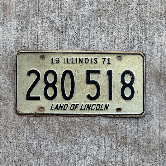 Photo of a 1971 Illinois License Plate Auto Tag 2 Vintage Garage 280 518 with original patina