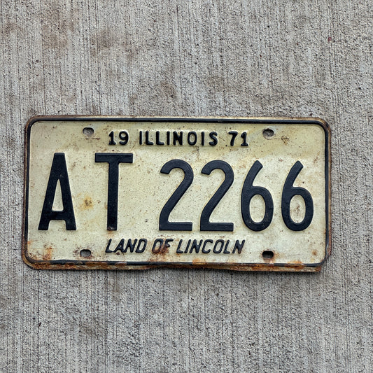 Photo of a 1971 Illinois License Plate Auto Tag 2 Vintage Garage AT 2266 with original patina