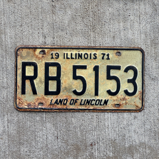 Photo of a 1971 Illinois License Plate Auto Tag 2 Vintage Garage RB 5153 with original patina