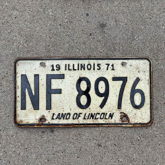 Photo of a 1971 Illinois License Plate Auto Tag Garage Decor Vintage NF 8976 with original patina