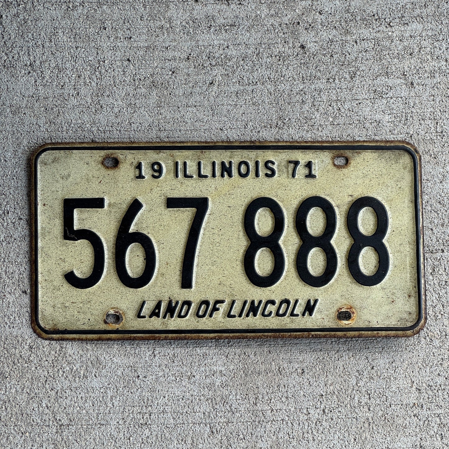 Photo of a 1971 Illinois License Plate Auto Tag Garage Decor Vintage Repeat Repeating 888 567 888