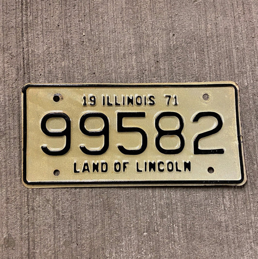 Photo of a 1971 Illinois Motorcycle License Plate Auto Tag Garage Decor Vintage 99582 with original patina