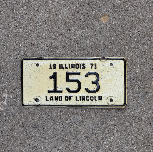 Photo of a 1971 Illinois Motorcycle License Plate Auto Tag Garage Decor Vintage Low Number Three Digit 153 with original patina