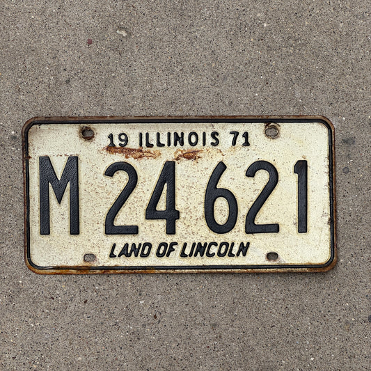 Photo of a 1971 Illinois Municipal License Plate Auto Tag 1 Vintage Garage M 24 621 with original patina