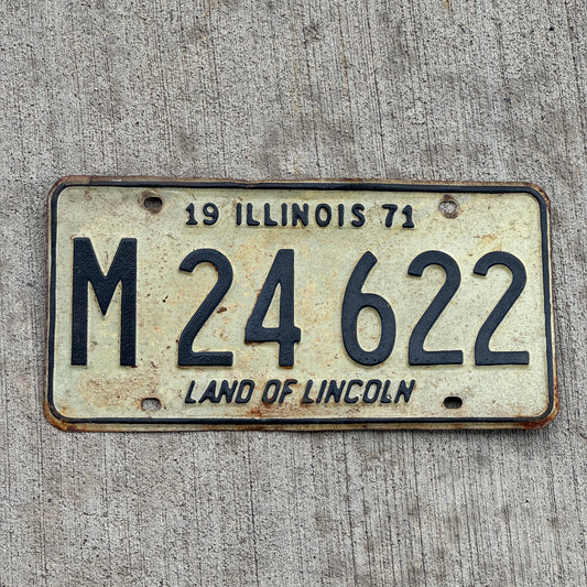 Photo of a 1971 Illinois Municipal License Plate Auto Tag 1 Vintage Garage M 24 622 with original patina