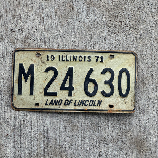 Photo of a 1971 Illinois Municipal License Plate Auto Tag 1 Vintage Garage M 24 630 with original patina