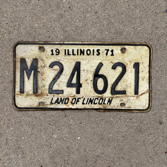 Photo of a 1971 Illinois Municipal License Plate Auto Tag 2 Vintage Garage M 24 621 with original patina
