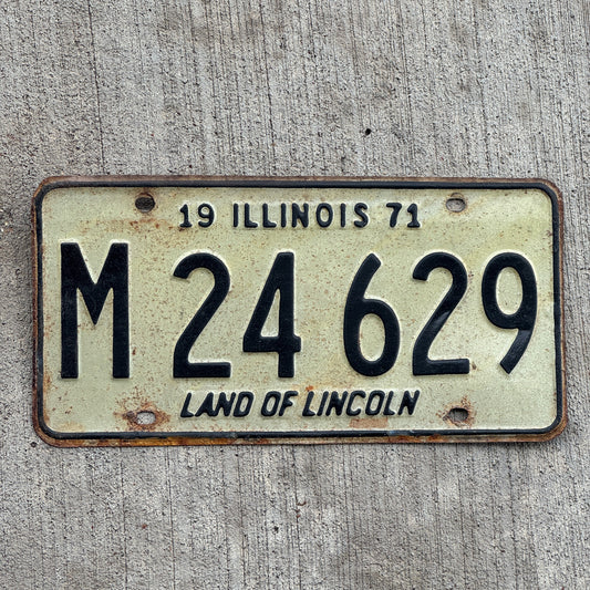 Photo of a 1971 Illinois Municipal License Plate Auto Tag 2 Vintage Garage M 24 629 with original patina