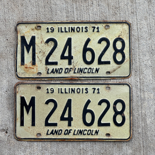 Photo of a 1971 Illinois Municipal License Plate Pair Auto Tag Garage Decor Vintage M 24 628 with original patina