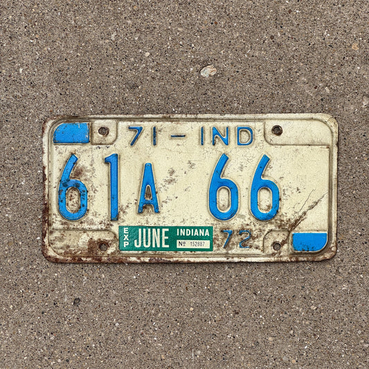 Photo of a 1971 Indiana License Plate Auto Tag Garage Decor Vintage 61 A 66