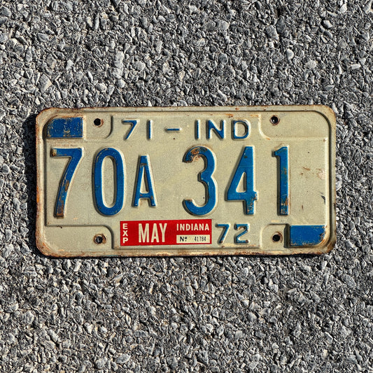 Photo of a 1971 Indiana License Plate Auto Tag Garage Decor Vintage 70A341