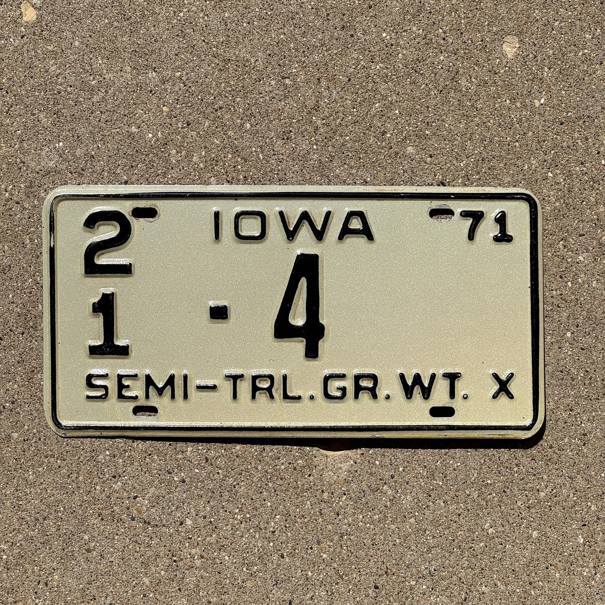 Photo of a 1971 Iowa Semi Trailer License Plate Auto Tag Garage Decor Vintage Low Number 21 4