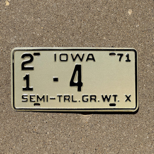 Photo of a 1971 Iowa Semi Trailer License Plate Auto Tag Garage Decor Vintage Low Number 21 4