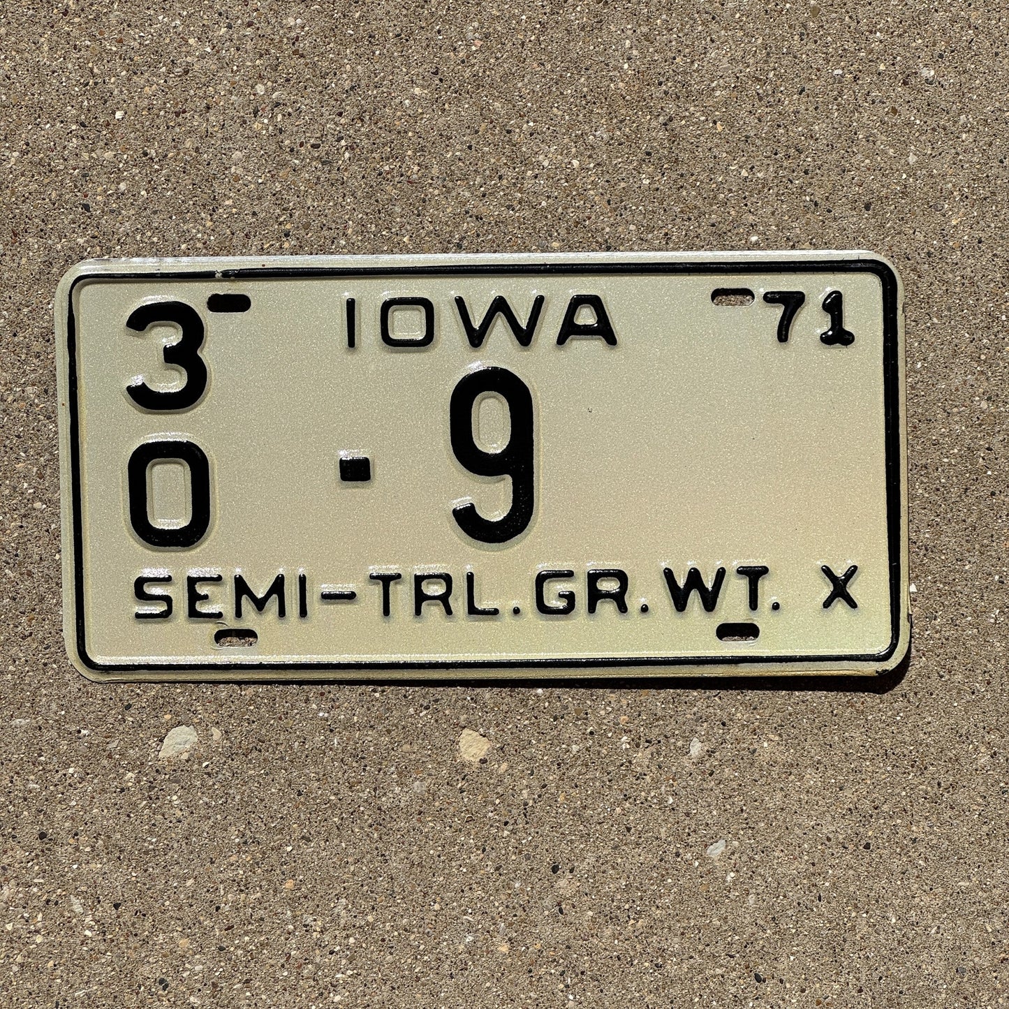 Photo of a 1971 Iowa Semi Trailer License Plate Auto Tag Garage Decor Vintage Low Number 30 9