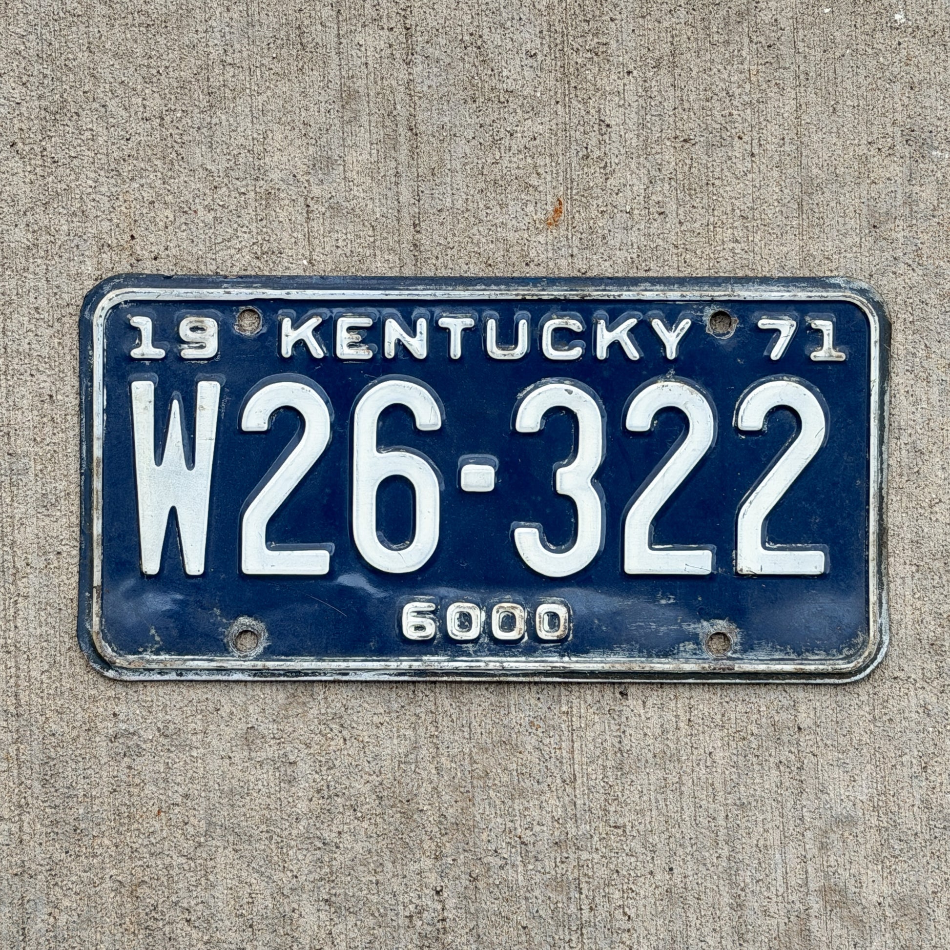 Photo of a 1971 Kentucky Truck License Plate Auto Tag Garage Decor Vintage W26 322 with original patina