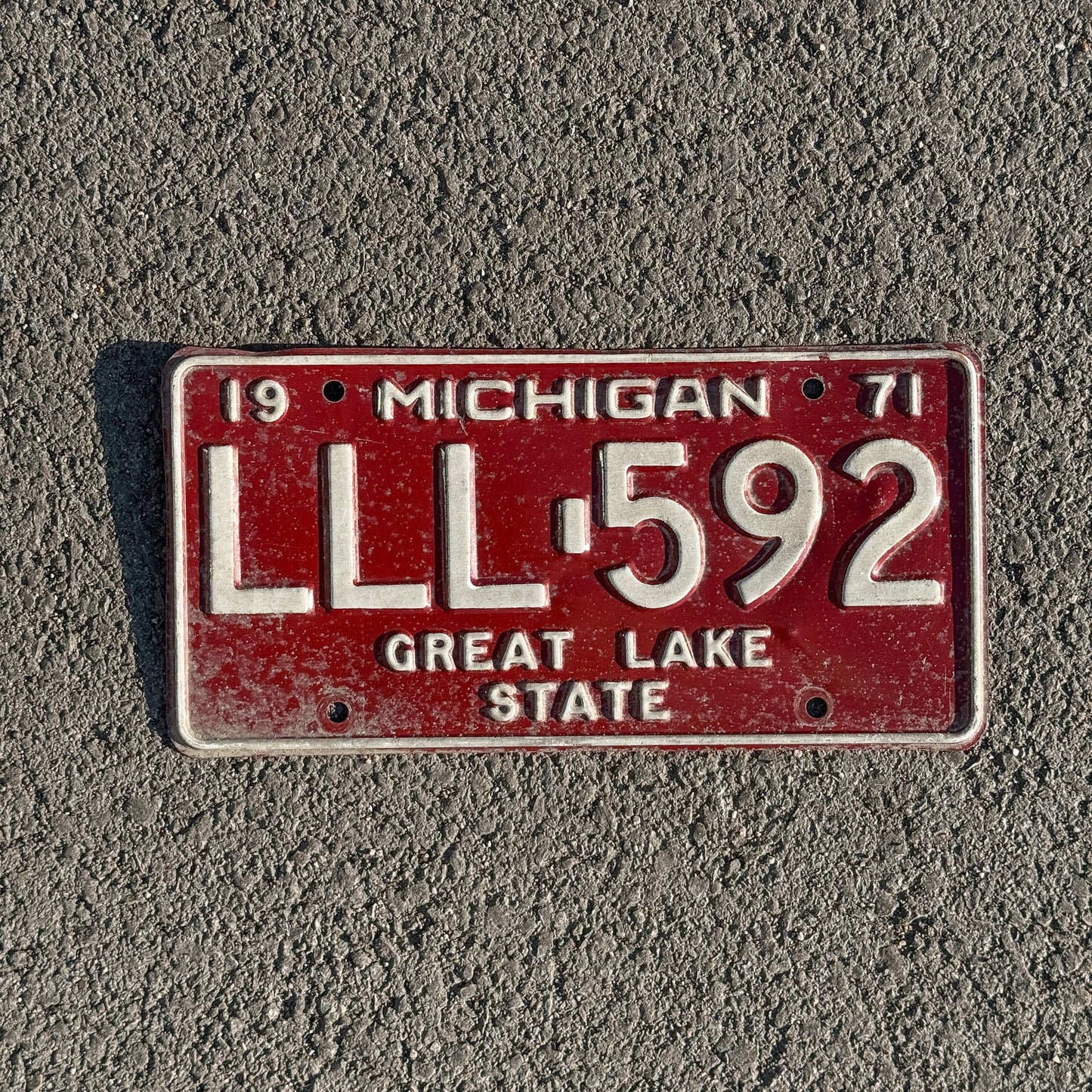 Photo of a 1971 Michigan License Plate Auto Tag Garage Decor Vintage Repeat Repeating LLL 592