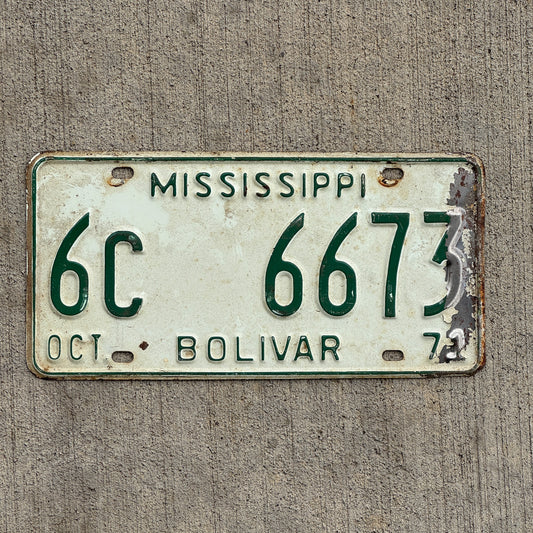 Photo of a 1971 Mississippi License Plate Auto Tag Garage Decor Vintage 6C 6673 with original patina