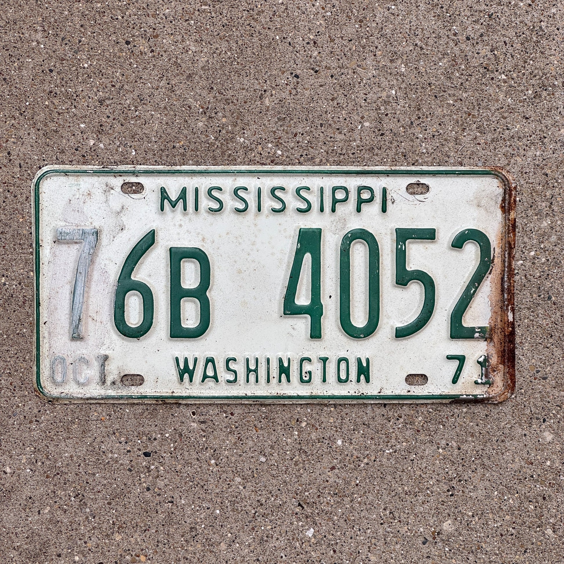 Photo of a 1971 Mississippi License Plate Auto Tag Garage Decor Vintage 76B 4052