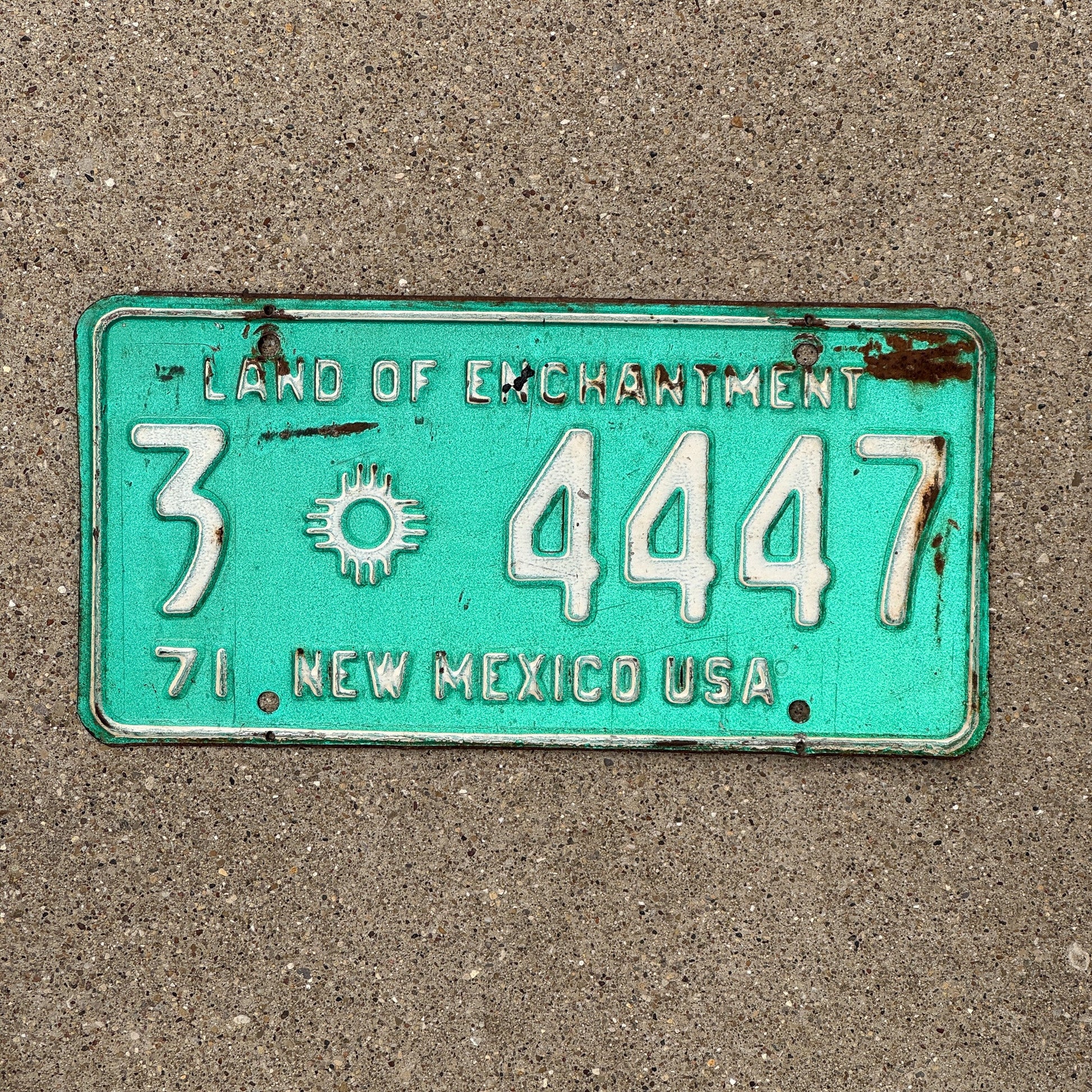 Photo of a 1971 New Mexico License Plate Auto Tag Garage Decor Vintage 444 Repeat Repeating 3 4447