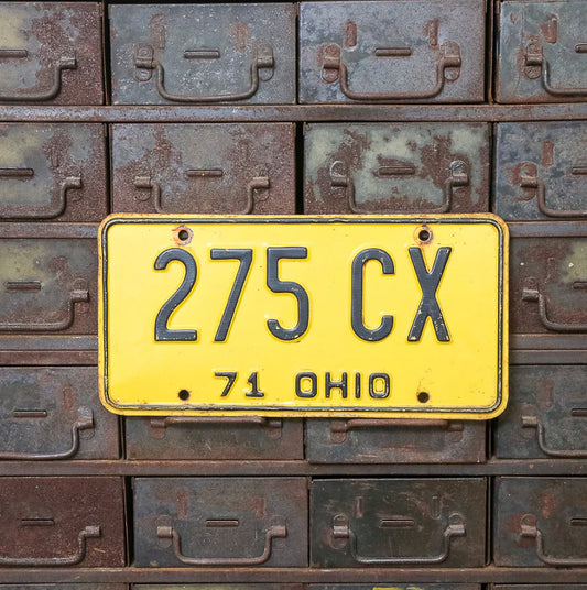Photo of a 1971 Ohio License Plate Auto Tag Garage Decor Vintage 275 CX with original patina