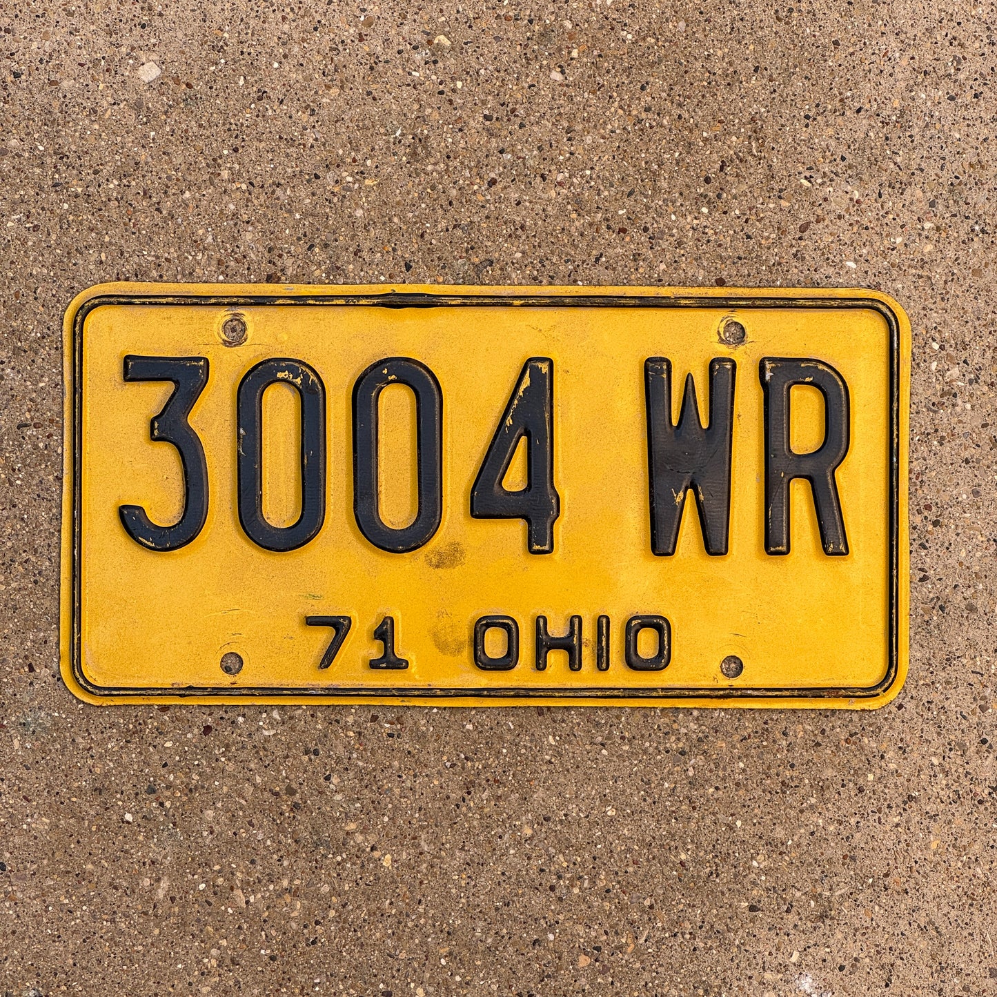 Photo of a 1971 Ohio License Plate Auto Tag Garage Decor Vintage 3004 WR with original patina