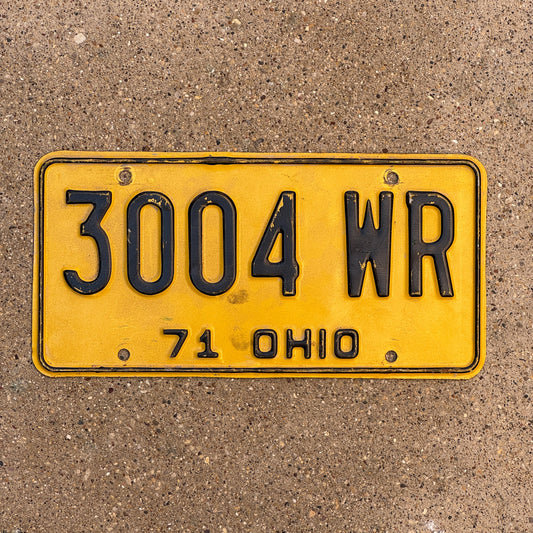 Photo of a 1971 Ohio License Plate Auto Tag Garage Decor Vintage 3004 WR with original patina