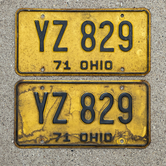 Photo of a 1971 Ohio License Plate Pair Auto Tag Garage Decor Vintage YZ 829 with original patina