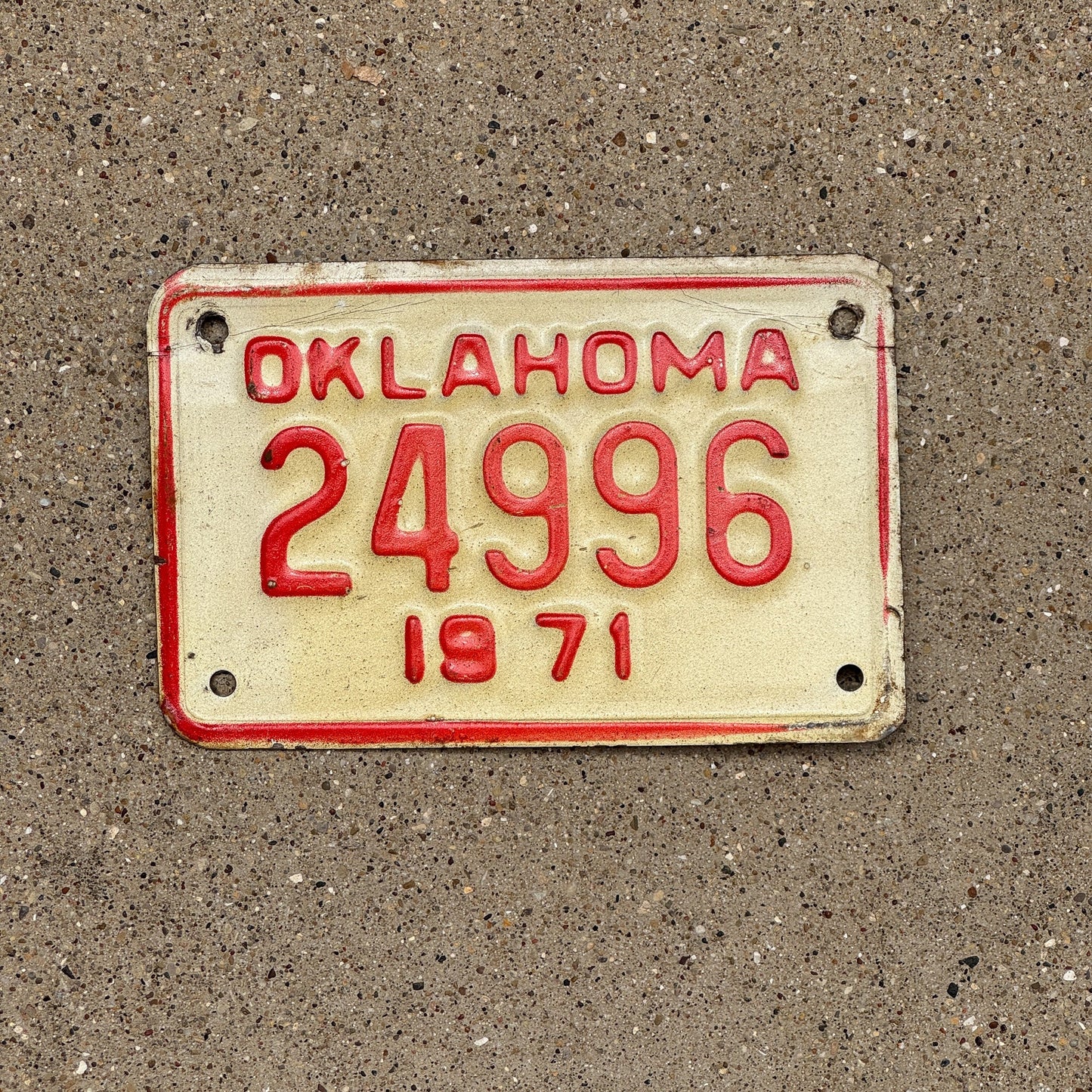 Photo of a 1971 Oklahoma Motorcycle License Plate Auto Tag Garage Decor Vintage 24996