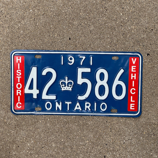 Photo of a 1971 Ontario Historic Vehicle License Plate Auto Tag Garage Decor Vintage Antique 42 586