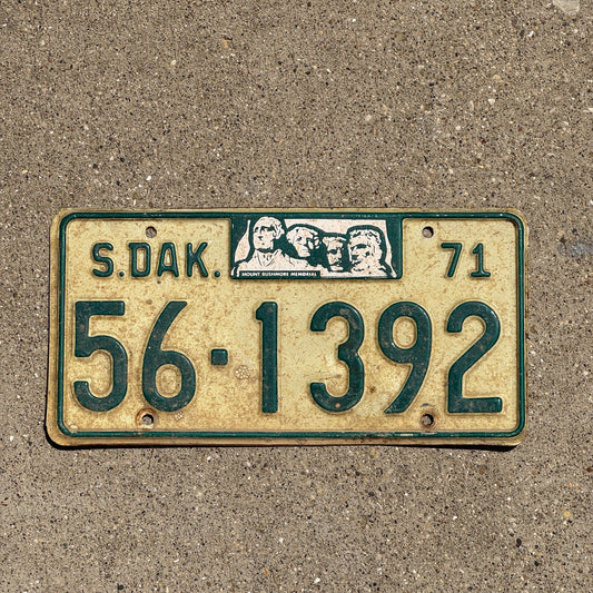 Photo of a 1971 South Dakota License Plate Auto Tag Garage Decor Vintage Sanborn 56 1392