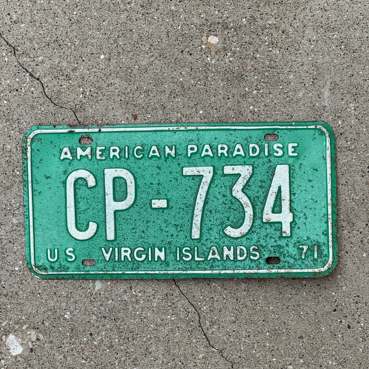 Photo of a 1971 Virgin Islands Taxi Cab License Plate Auto Tag Garage Decor Vintage CP 734