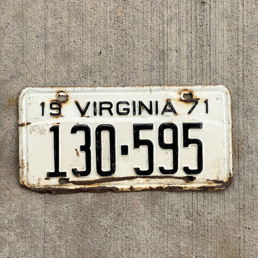 Photo of a 1971 Virginia License Plate Auto Tag Garage Decor Vintage 130 595 with original patina