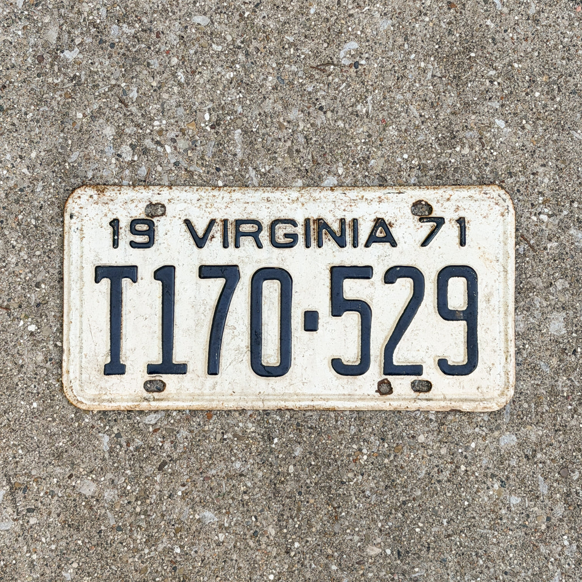Photo of a 1971 Virginia Truck License Plate Auto Tag Garage Decor Vintage T 170 529 with original patina