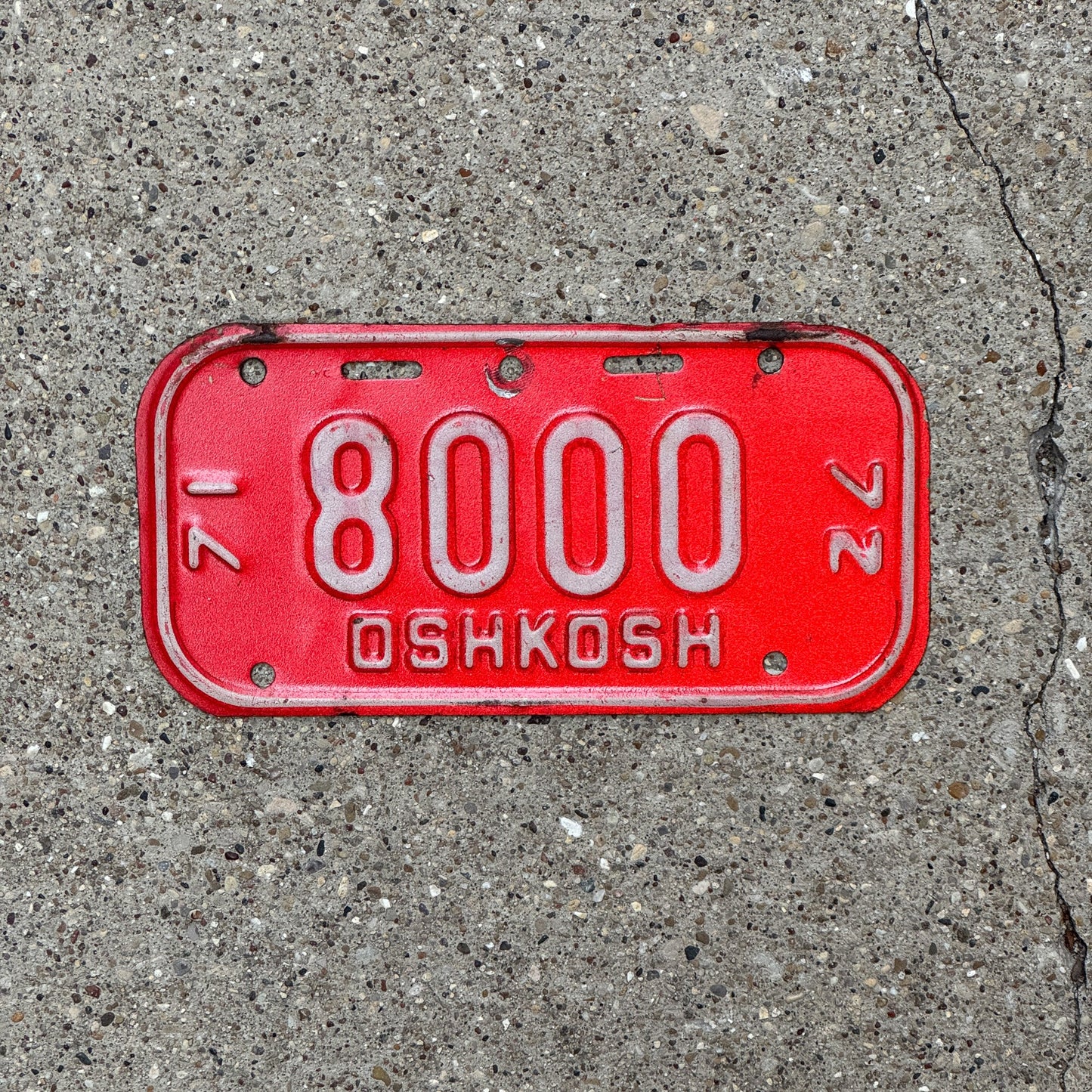 Photo of a 1971 Wisconsin Bicycle License Plate Auto Tag Garage Decor Vintage Bike Good Number 8000 with original patina