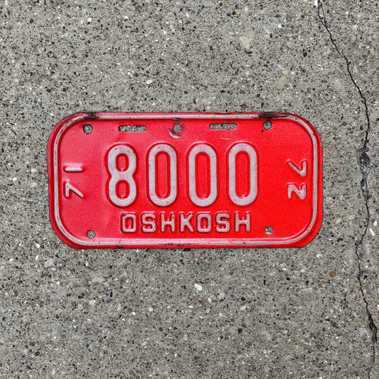 Photo of a 1971 Wisconsin Bicycle License Plate Auto Tag Garage Decor Vintage Bike Good Number 8000 with original patina