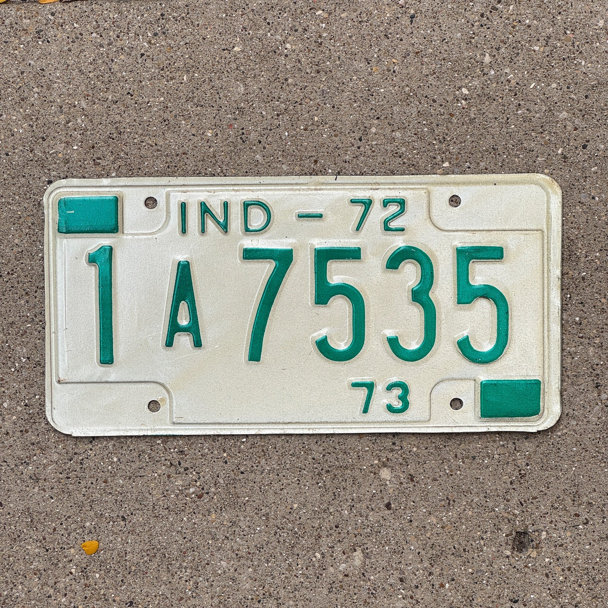 Photo of a 1972 1973 Indiana License Plate Auto Tag Garage Decor Vintage 1 A 7535 with original patina