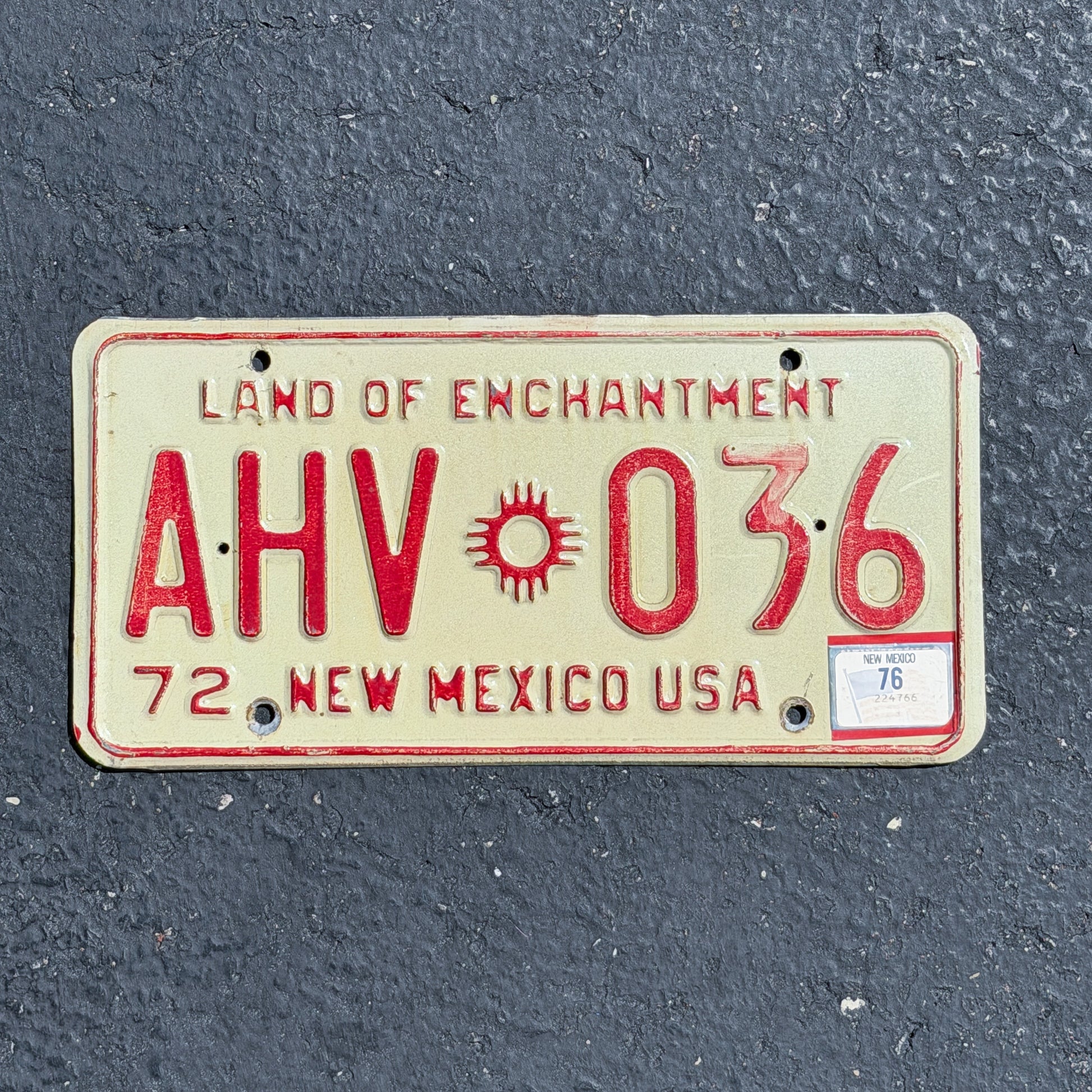 Photo of a 1972 1976 New Mexico License Plate Auto Tag Garage Decor Vintage AHV 036 with original patina