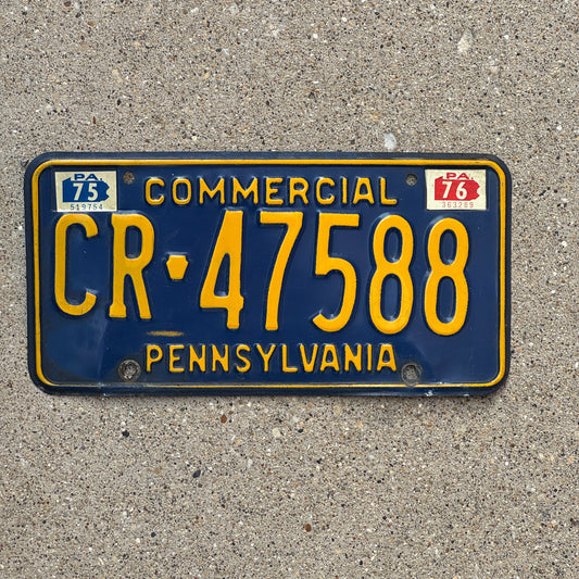 Photo of a 1972 1976 Pennsylvania Commercial License Plate Auto Tag Garage Decor Vintage CR 47588 with original patina