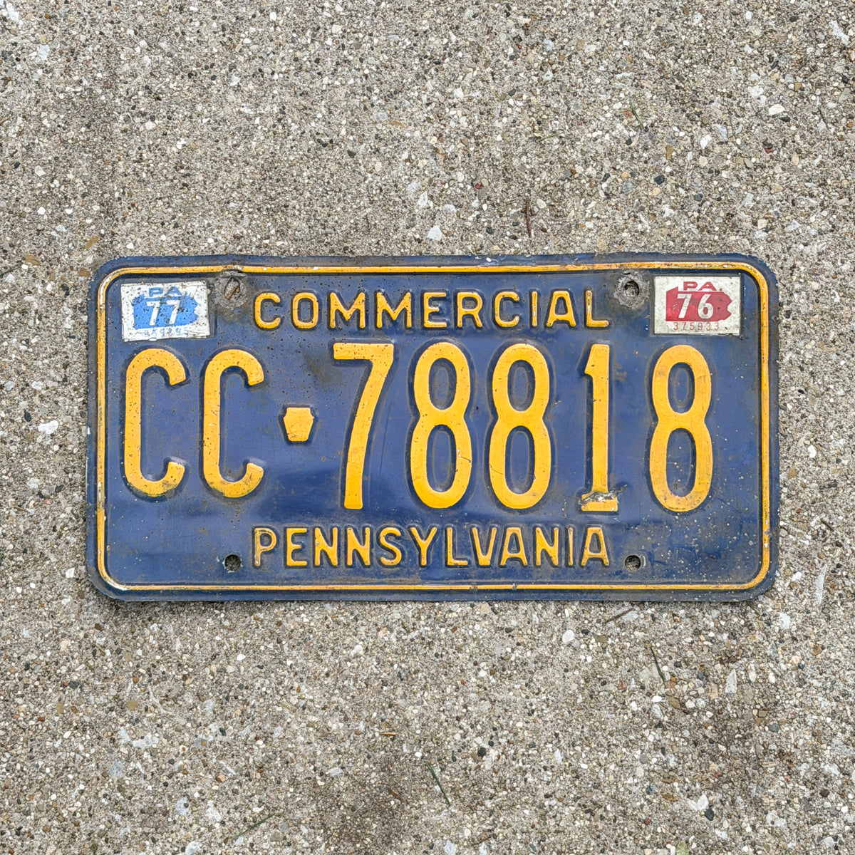 Photo of a 1972 1977 Pennsylvania Truck License Plate Auto Tag Garage Decor Vintage CC 78818 with original patina