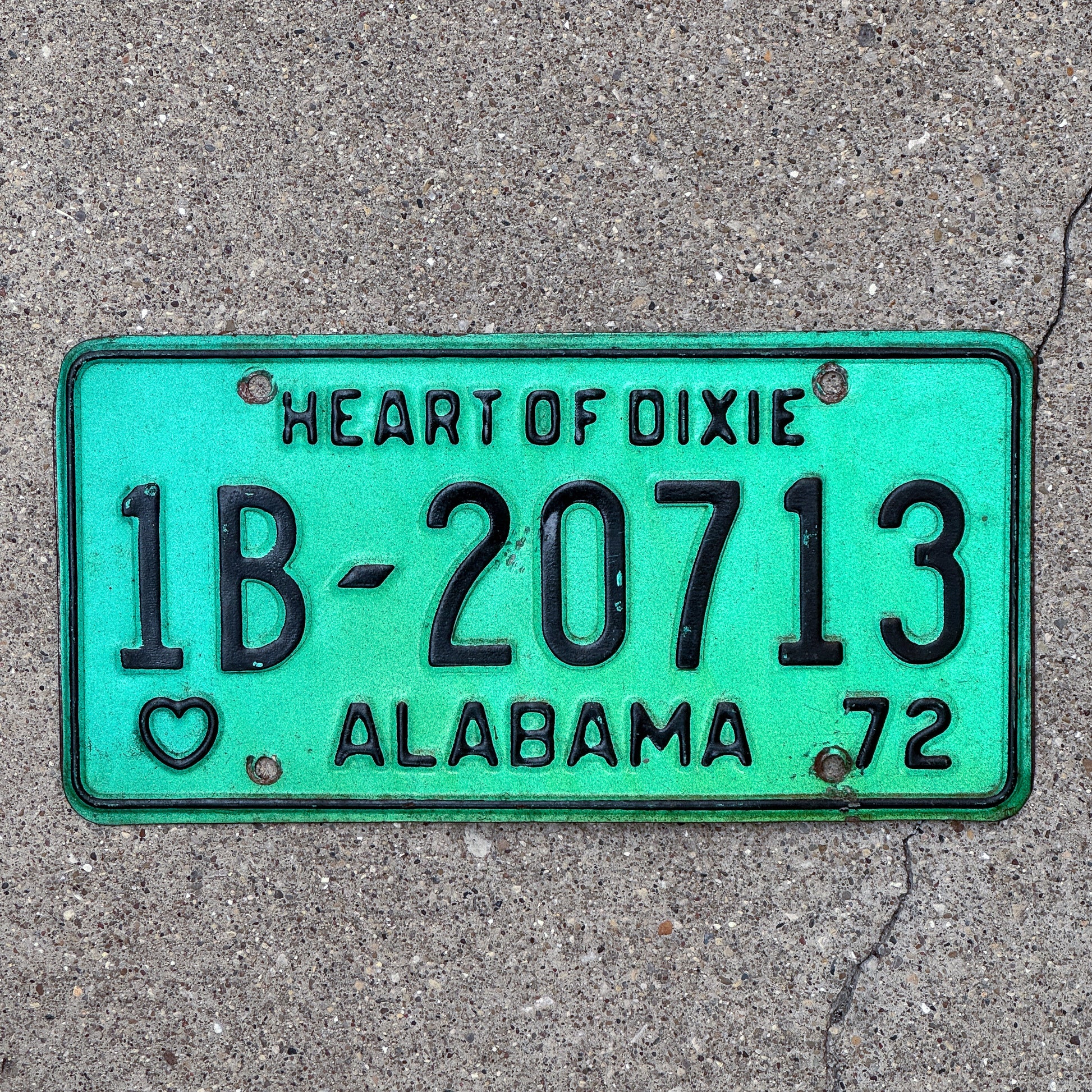 Photo of a 1972 Alabama License Plate Auto Tag Garage Decor Vintage 1B 20713 with original patina