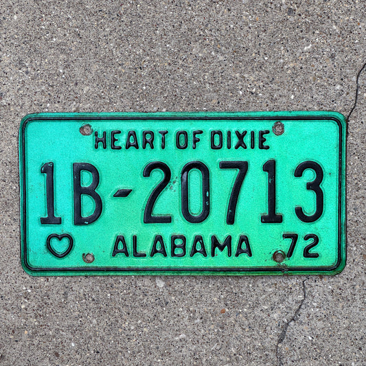 Photo of a 1972 Alabama License Plate Auto Tag Garage Decor Vintage 1B 20713 with original patina