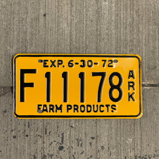 Photo of a 1972 Arkansas Farm Products License Plate Auto Tag Garage Decor Vintage Repeat Repeating F 111 78