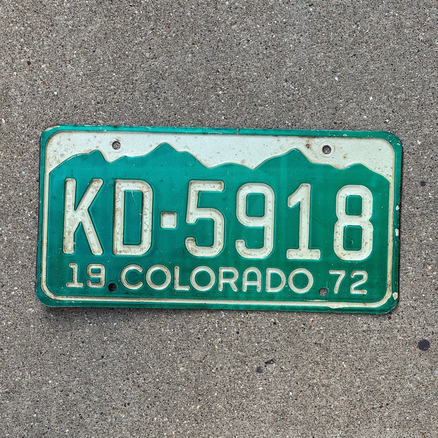 Photo of a 1972 Colorado License Plate Auto Tag Garage Decor Vintage KD 5918