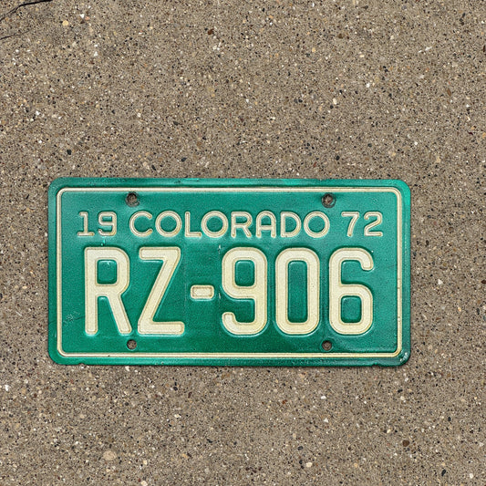 Photo of a 1972 Colorado Motorcycle License Plate Auto Tag Garage Decor Vintage RZ 906