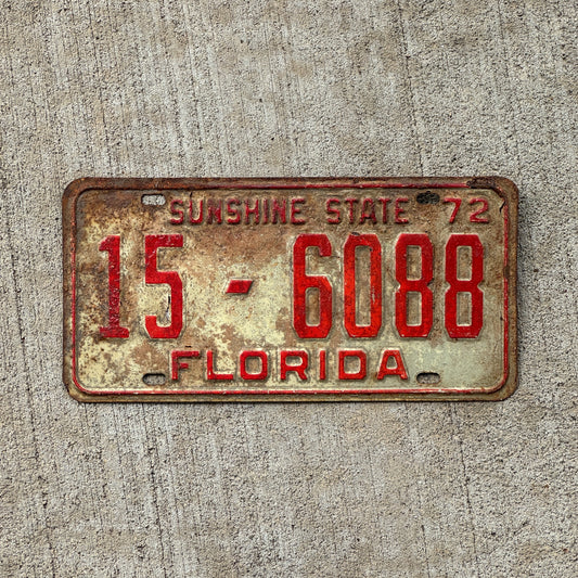 Photo of a 1972 Florida License Plate Auto Tag Garage Decor Vintage 15 6088 with original patina