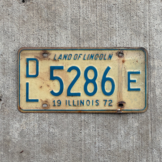 Photo of a 1972 Illinois Dealer License Plate Auto Tag 1 Vintage Garage 5286 E with original patina