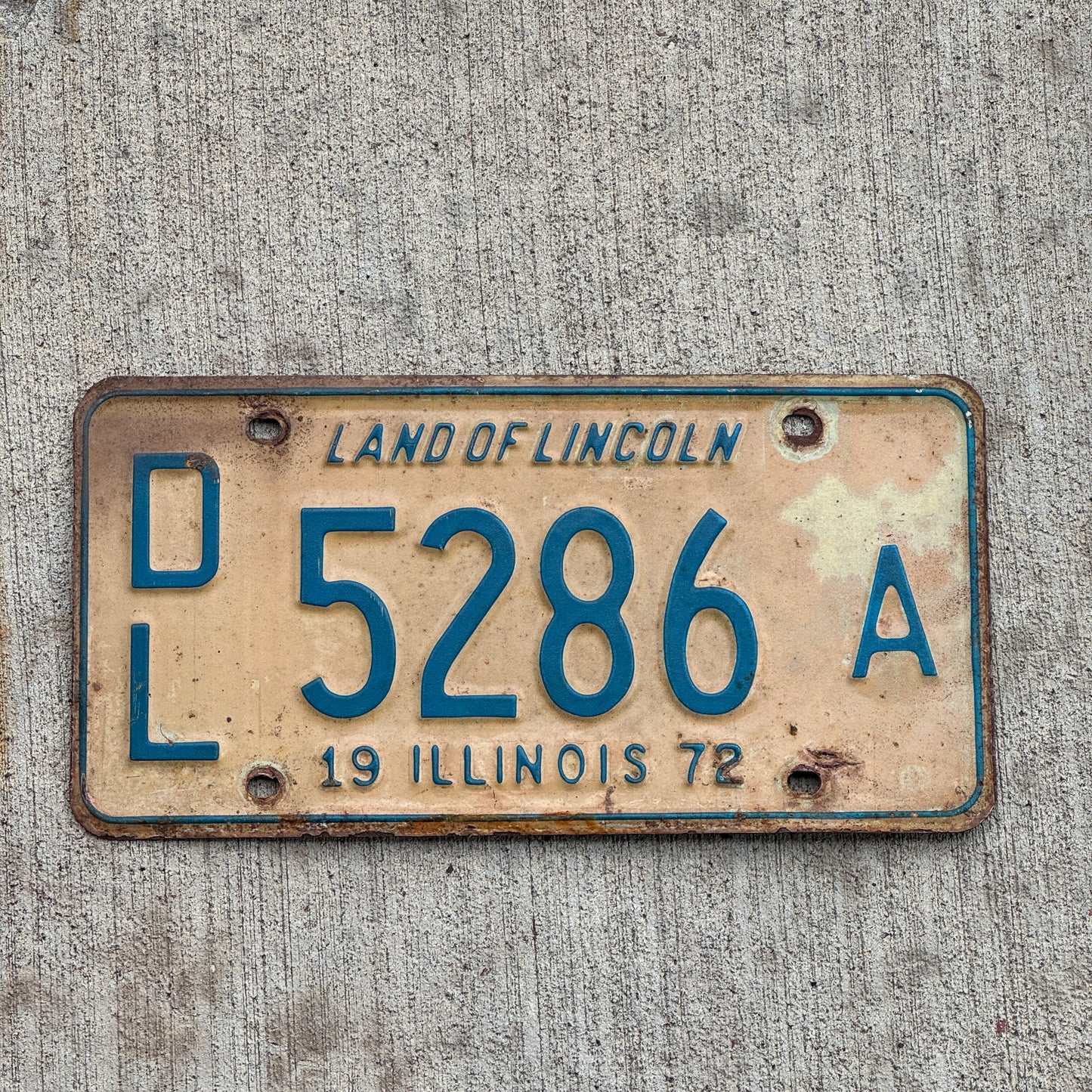 Photo of a 1972 Illinois Dealer License Plate Auto Tag 2 Vintage Garage 5286 A with original patina