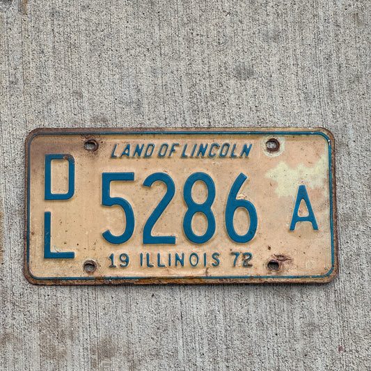 Photo of a 1972 Illinois Dealer License Plate Auto Tag 2 Vintage Garage 5286 A with original patina